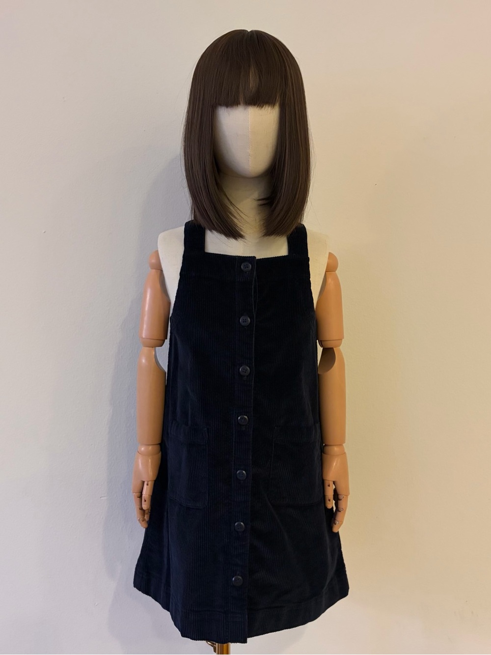 Crewcuts Navy Blue Corduroy Button Front Overall Pinafore Jumper Dress Size 7⁠